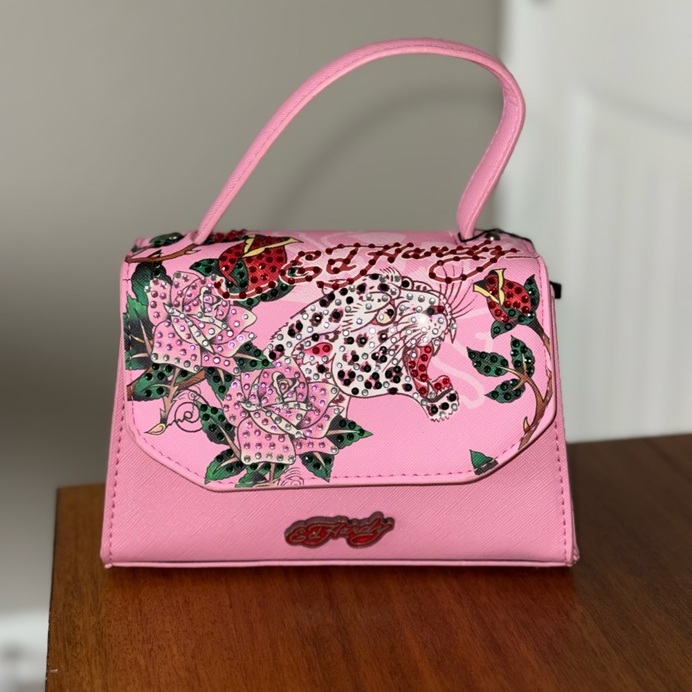 Ed Hardy Pink Floral Tiger Crossbody Bag